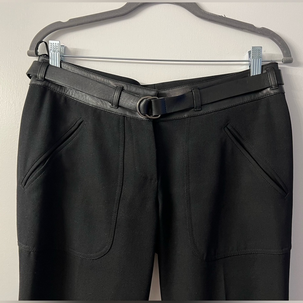 Vintage Prada Pants, 100% Wool with Leather Waist/Belt, Black, Women's Size 42 - Picture 6 of 13